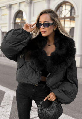 Short down jacket with fur Snow Thanks black