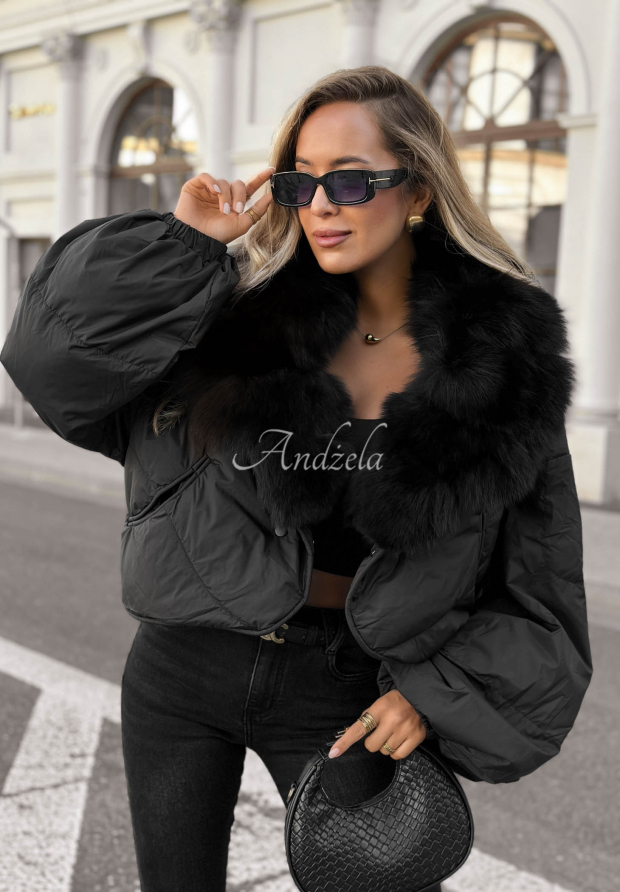 Short down jacket with fur Snow Thanks black
