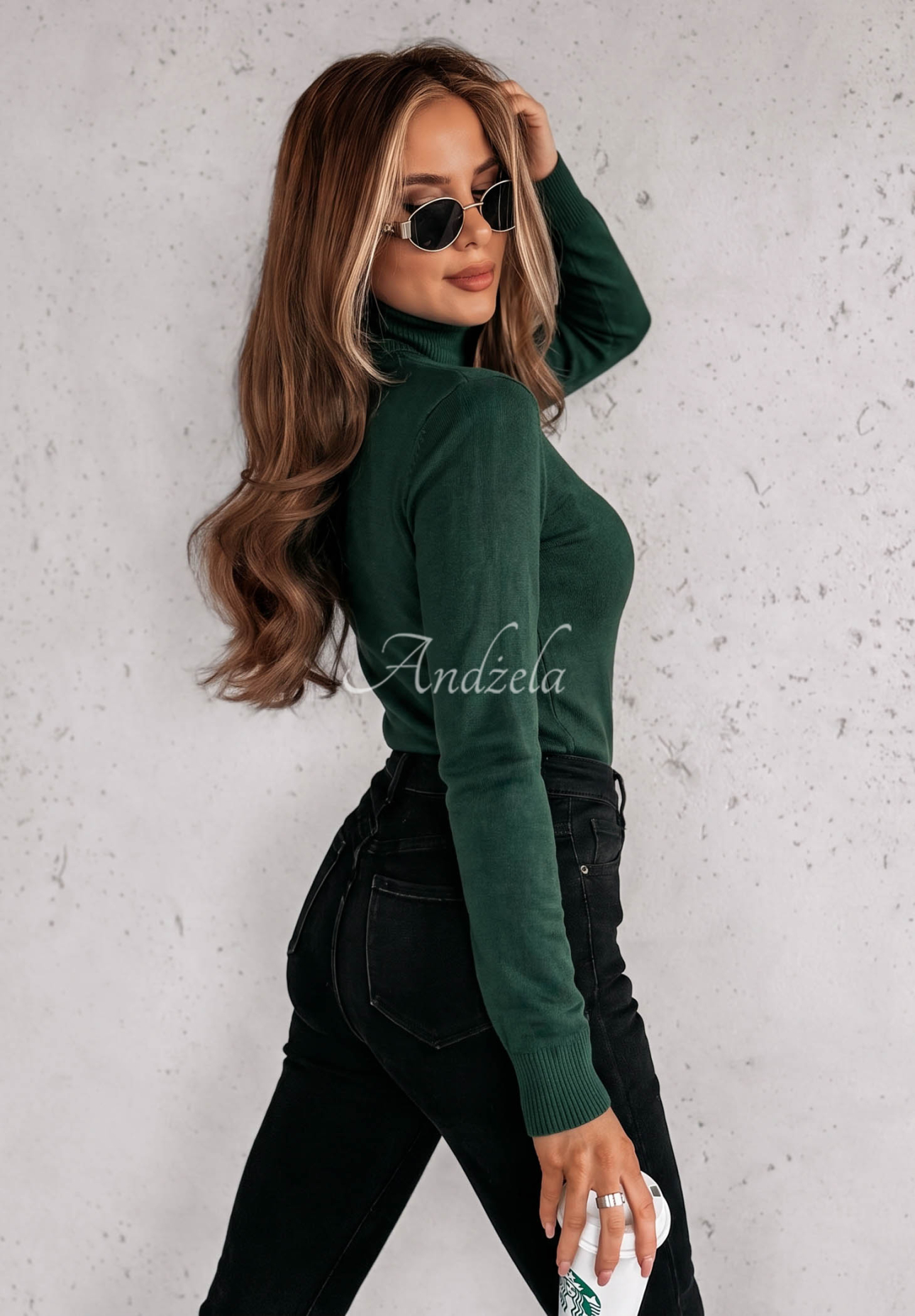 Fitted turtleneck sweater Solange bottle green