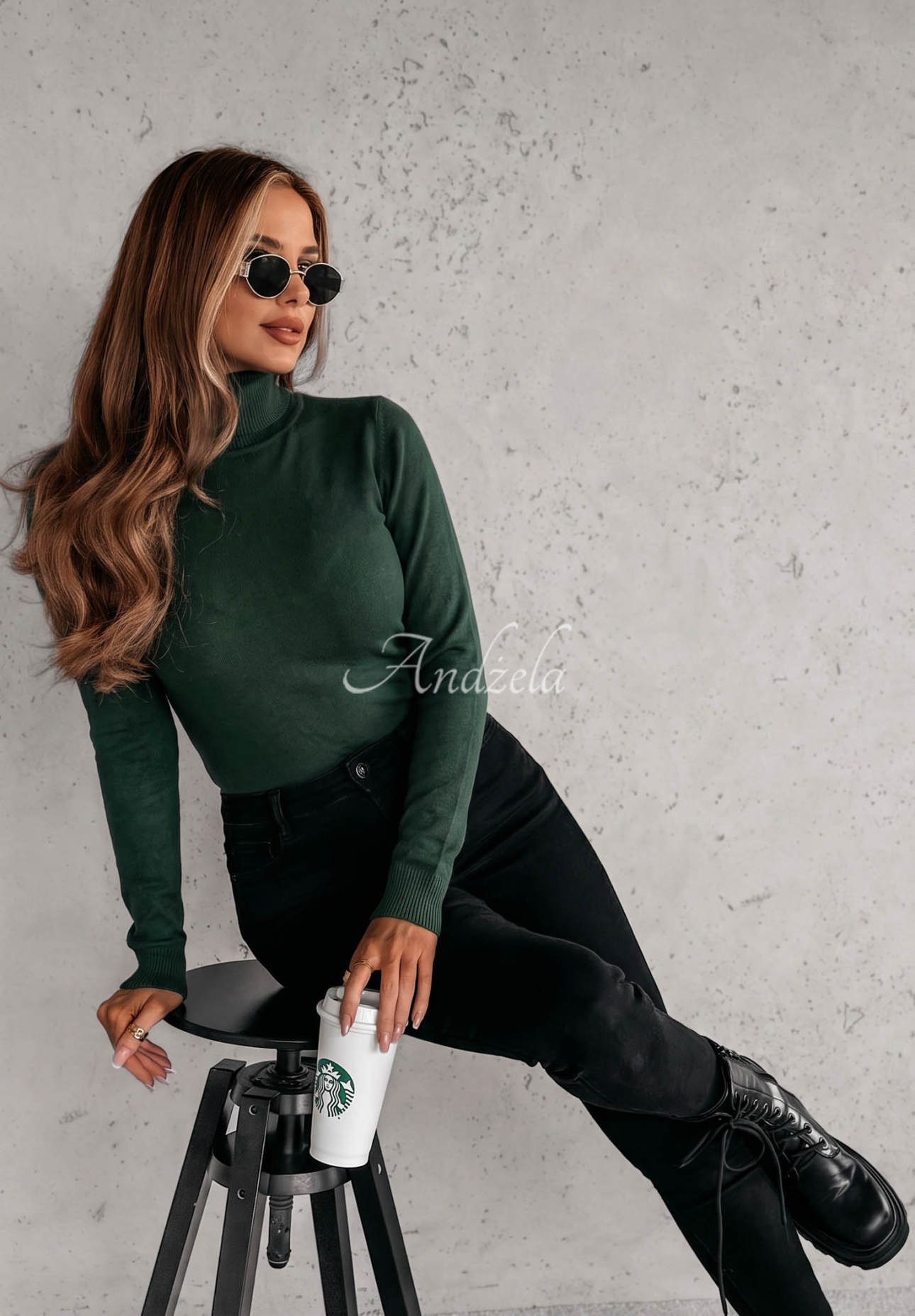 Fitted turtleneck sweater Solange bottle green