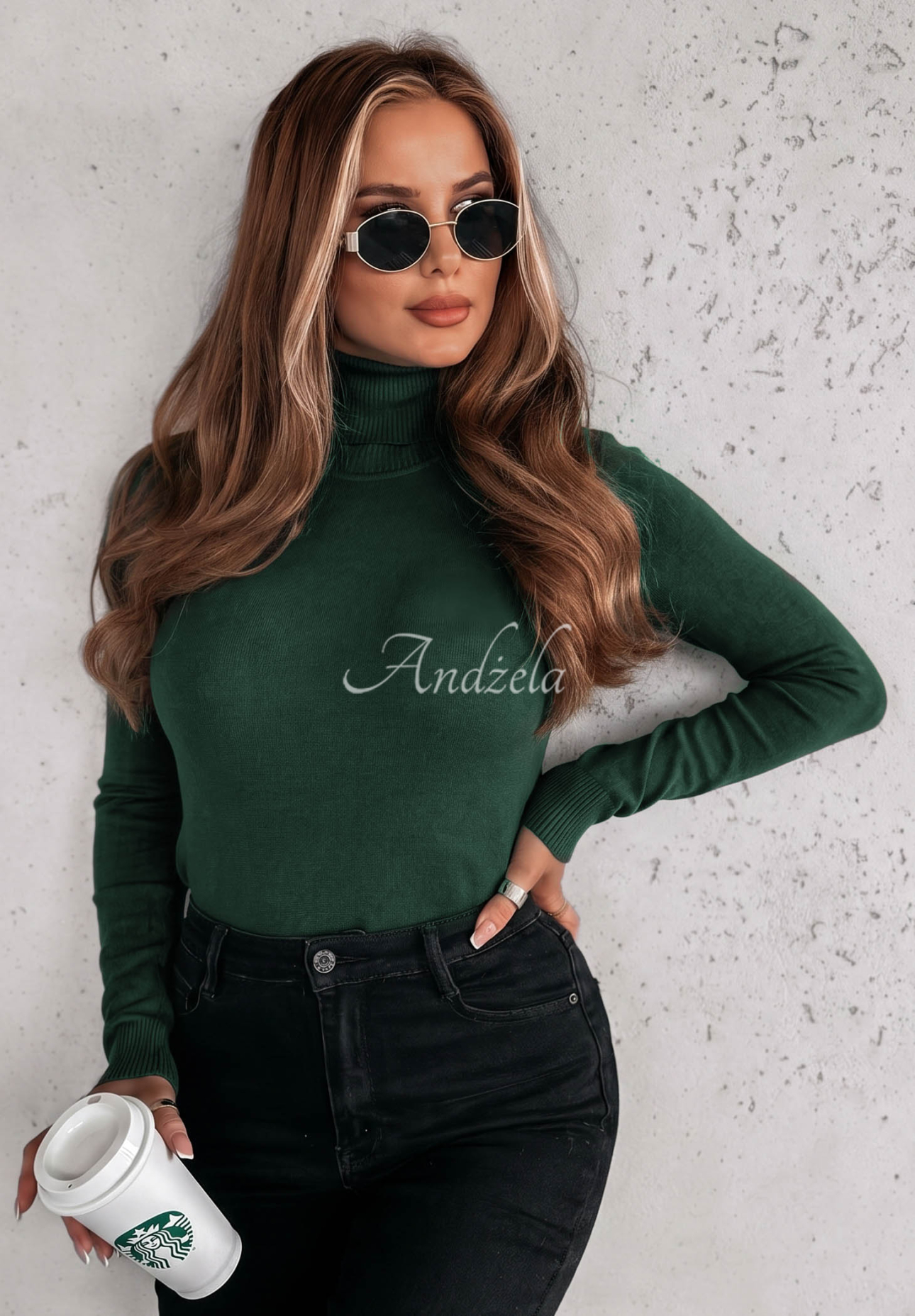 Fitted turtleneck sweater Solange bottle green
