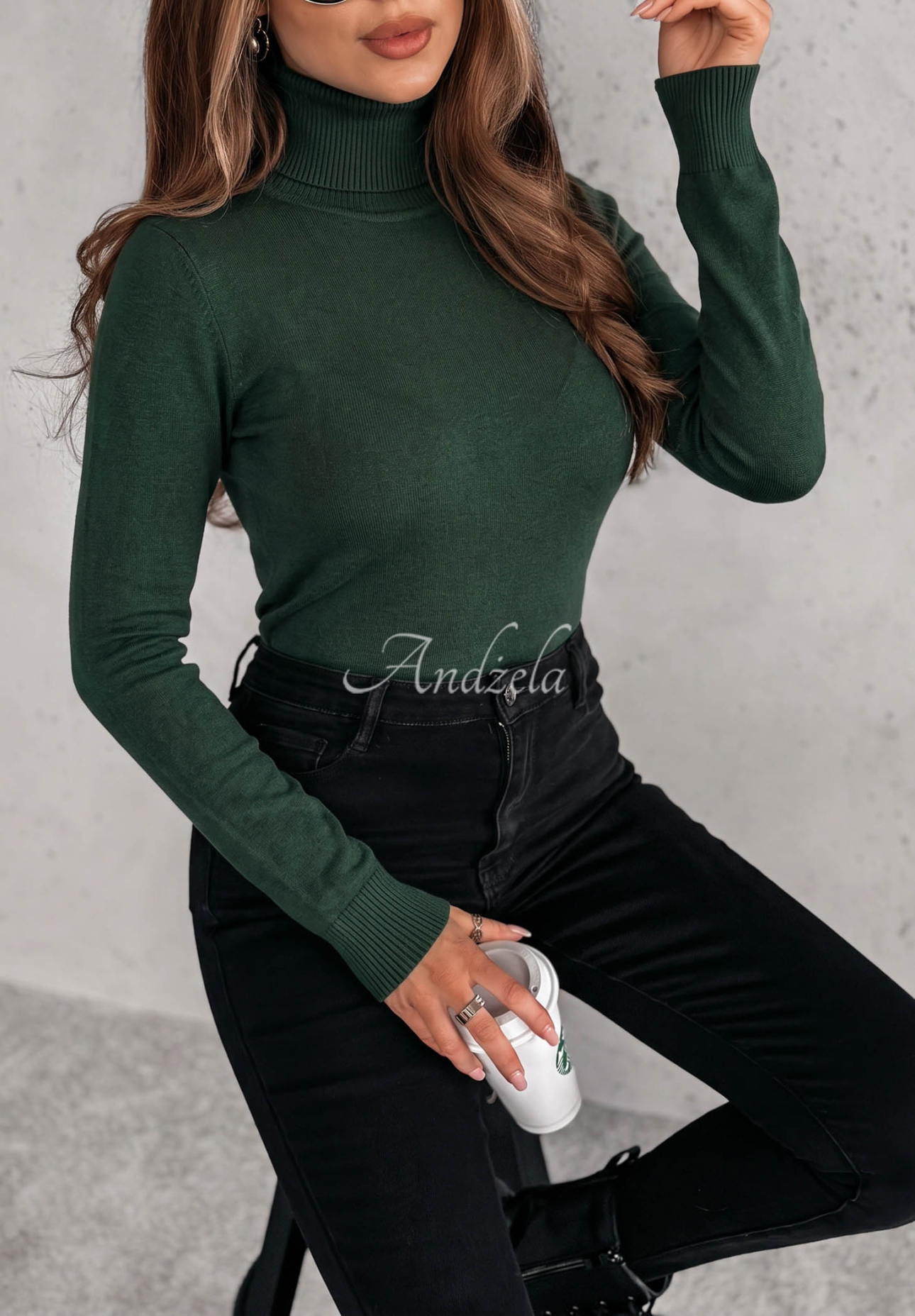 Fitted turtleneck sweater Solange bottle green