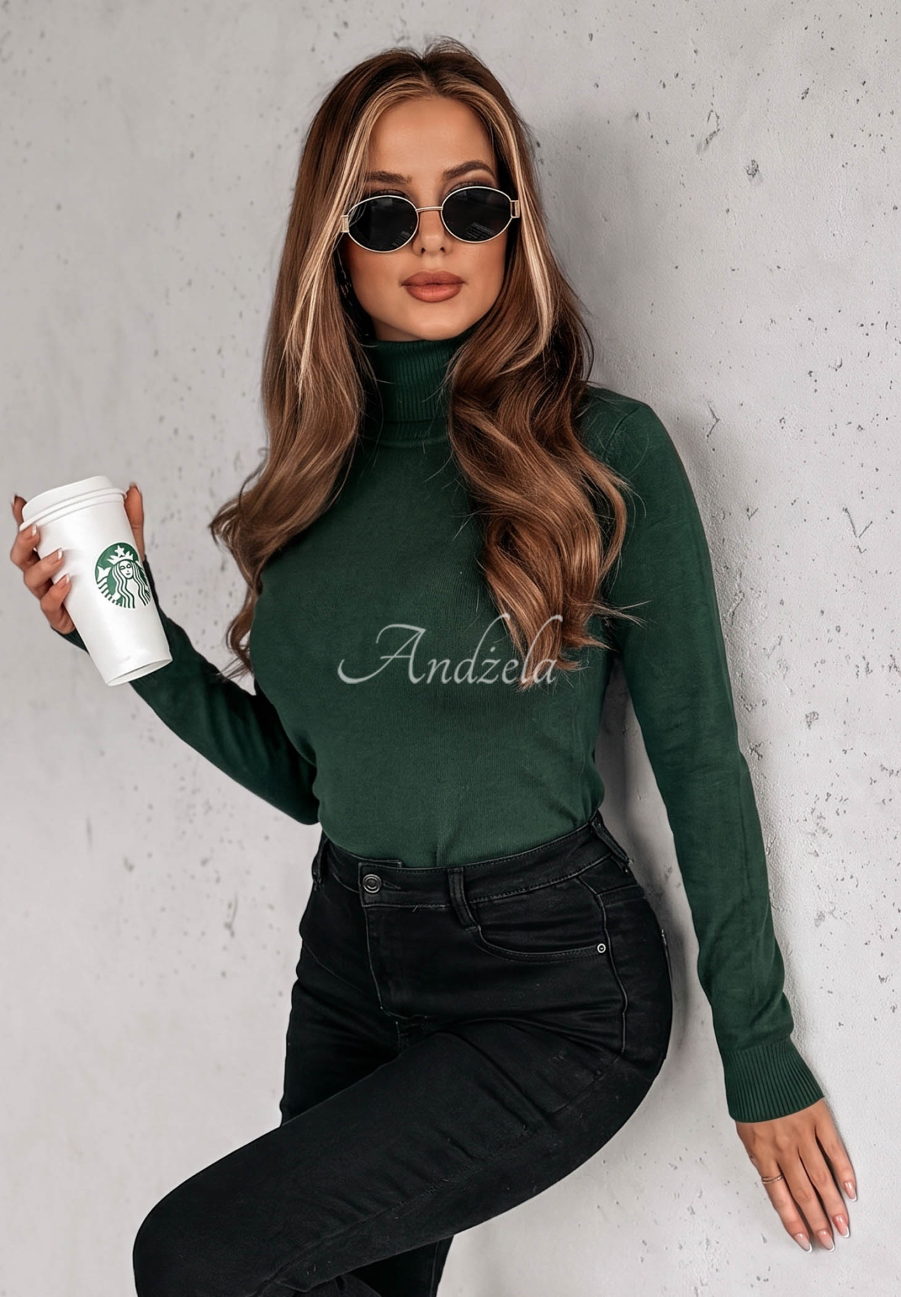 Fitted turtleneck sweater Solange bottle green