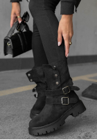Zamszowe botki z paskami Rainy Steps czarne