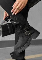 Zamszowe botki z paskami Rainy Steps czarne