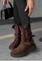 Zamszowe botki z paskami Rainy Steps czarne