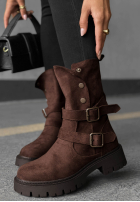 Zamszowe botki z paskami Rainy Steps czarne