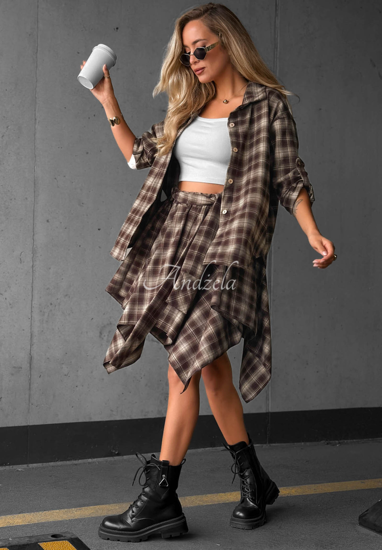Barlow Chocolate-Colored Viscose Checkered Shirt