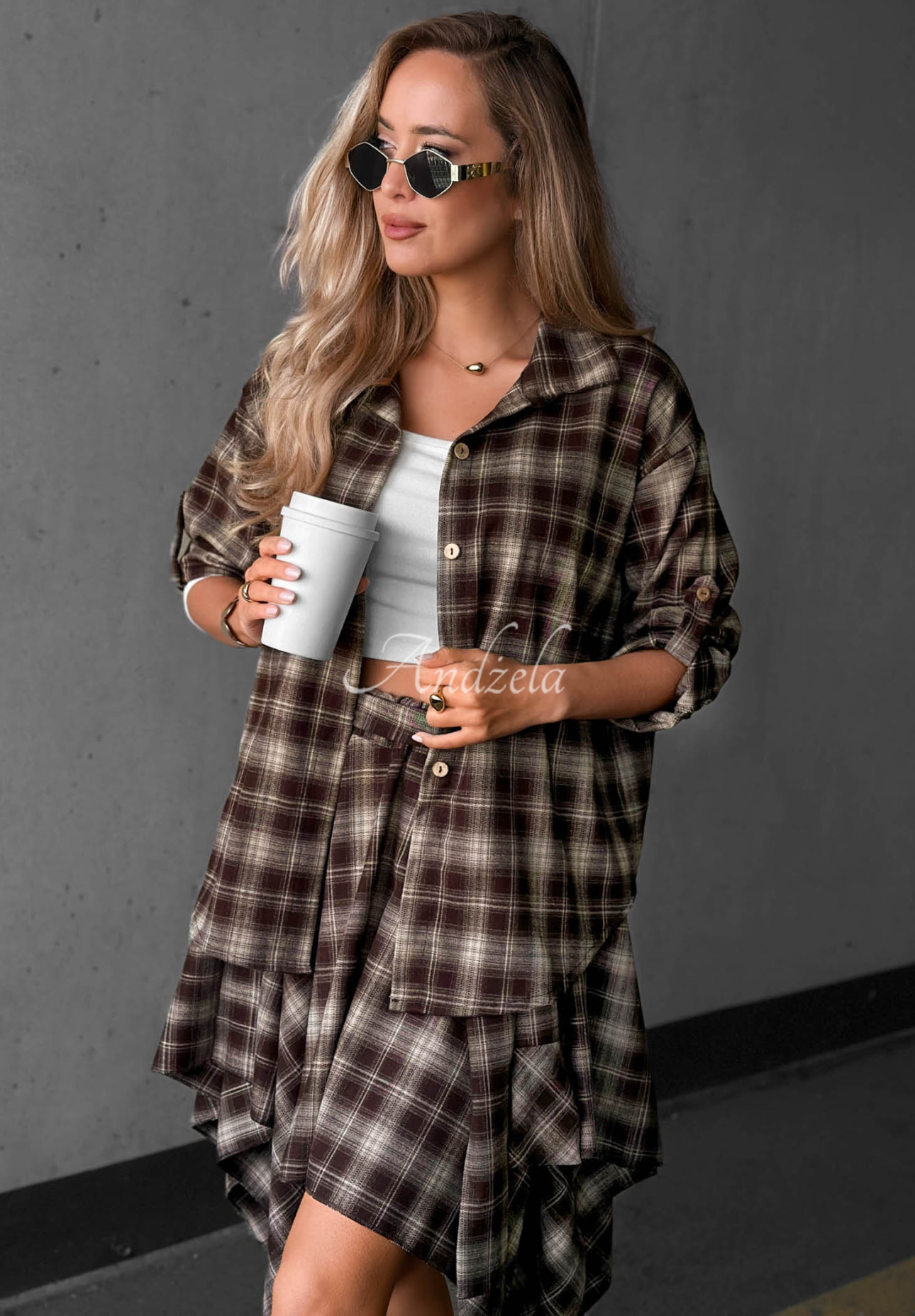 Barlow Chocolate-Colored Viscose Checkered Shirt