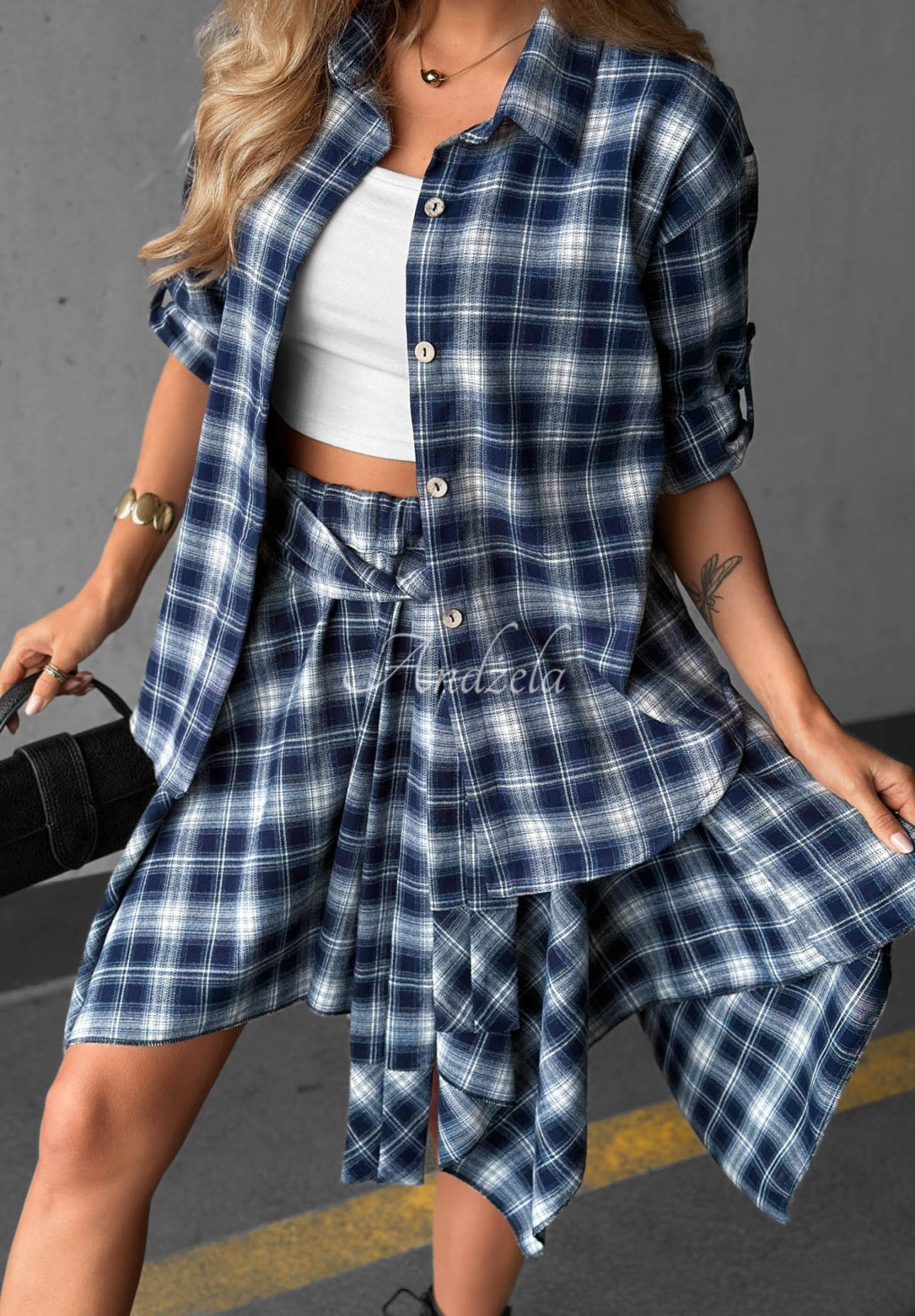 Barlow Navy Blue Viscose Checkered Shirt