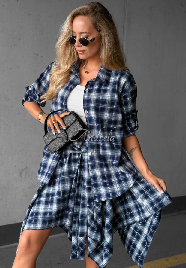 Barlow Navy Blue Viscose Checkered Shirt