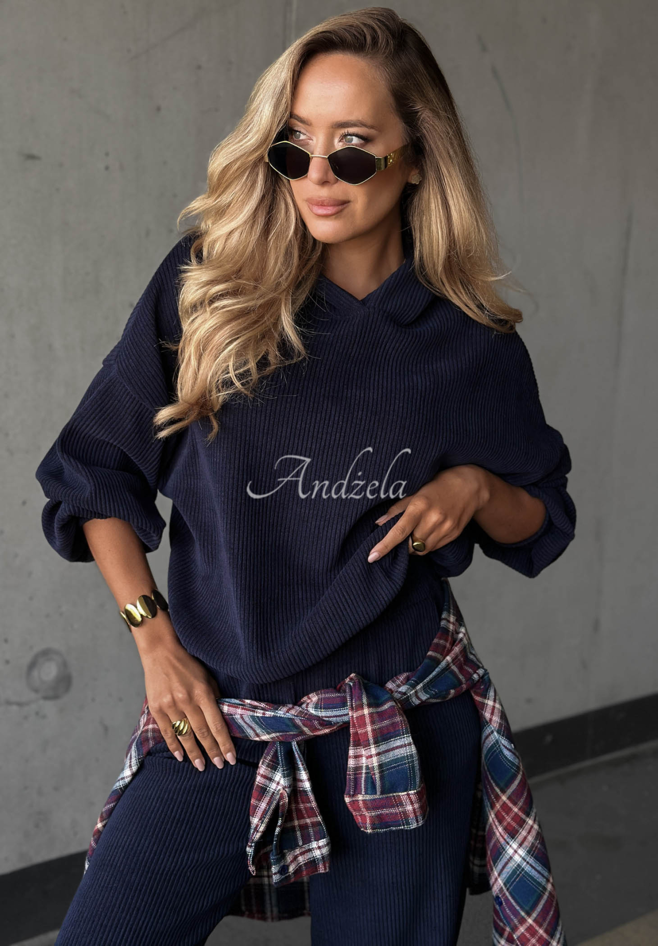 Quiet Confidence Navy Cotton Corduroy Hoodie and Pants Set