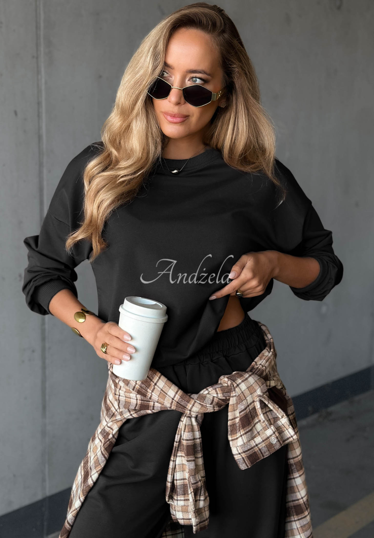 Simple Moments Black Cotton Sweatsuit Set (Sweatshirt and Pants)