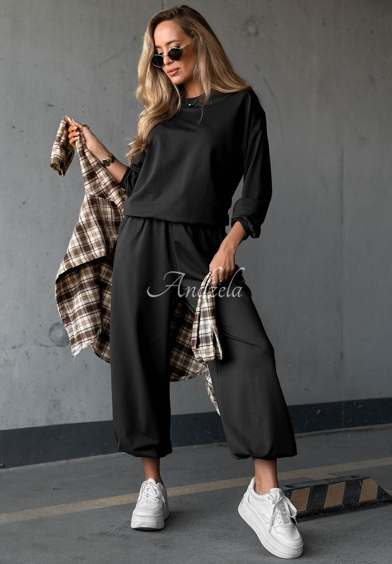Simple Moments Black Cotton Sweatsuit Set (Sweatshirt and Pants)
