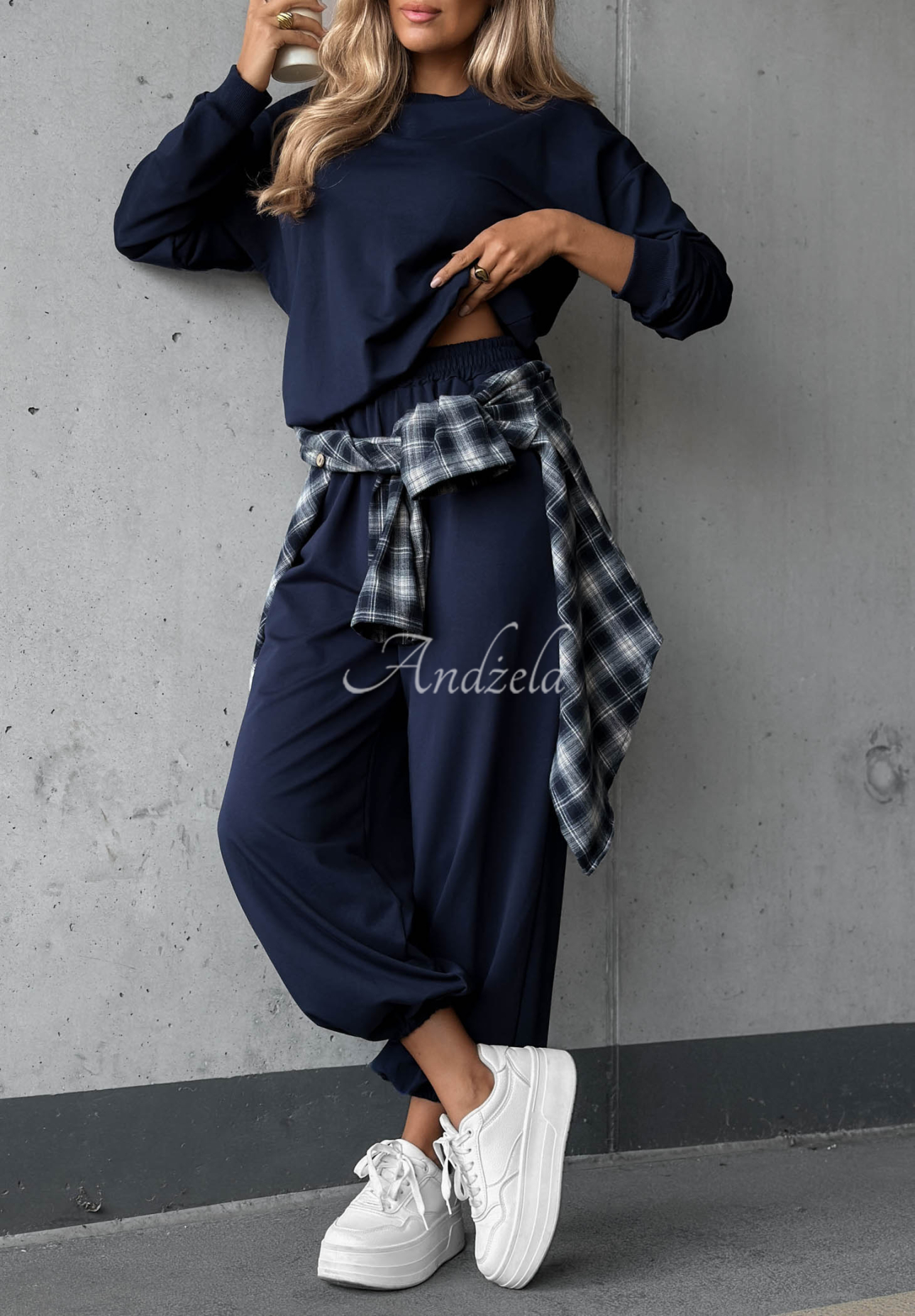 Simple Moments Navy Blue Cotton Sweatshirt and Pants Set