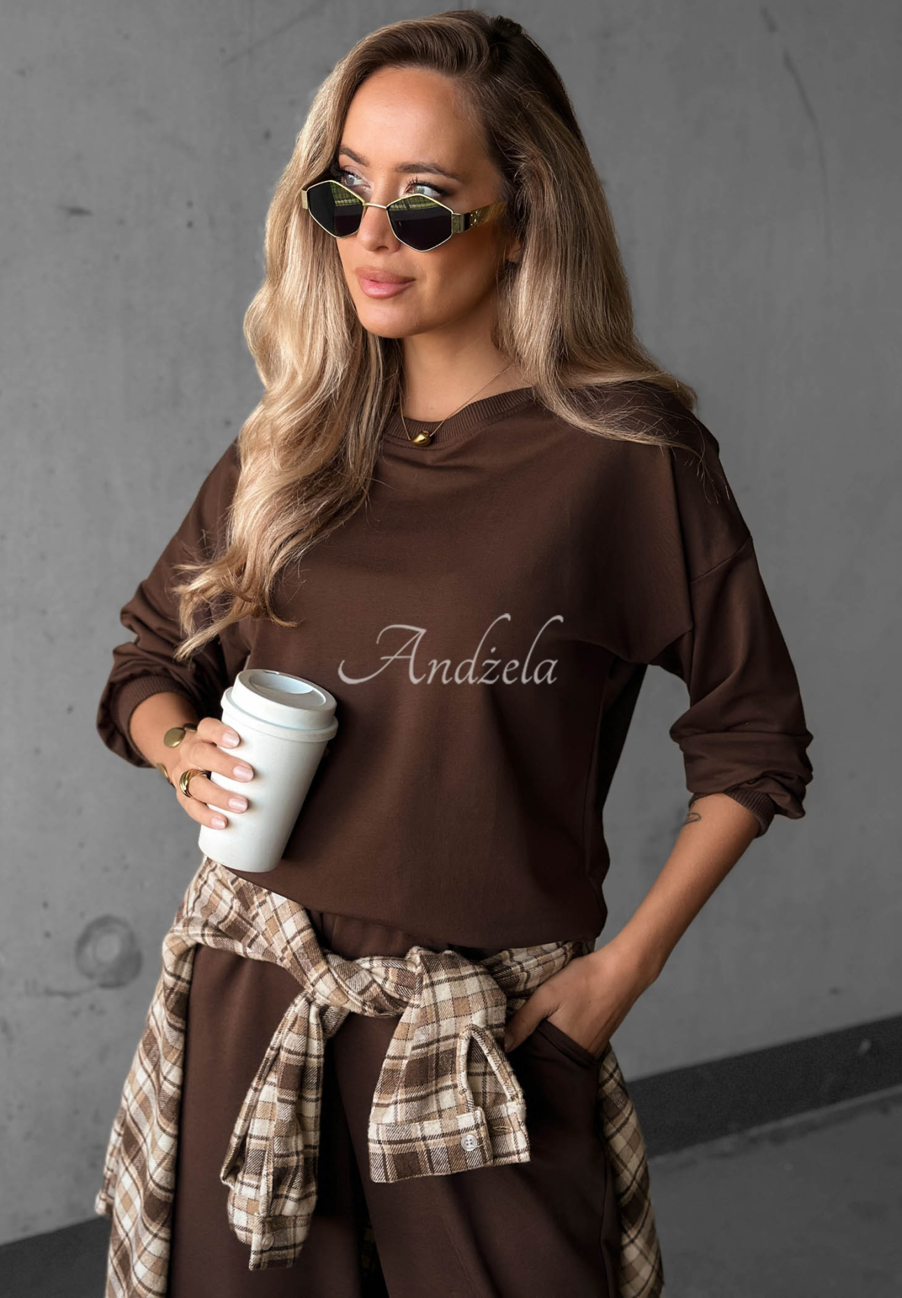 Simple Moments Chocolate-Colored Cotton Sweatshirt and Pants Set