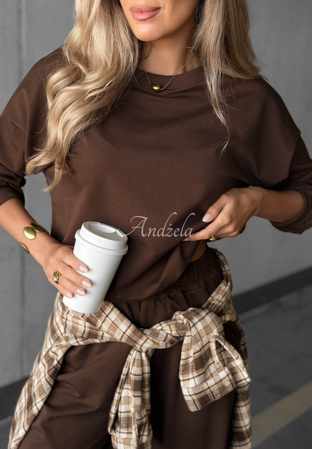 Simple Moments Chocolate-Colored Cotton Sweatshirt and Pants Set