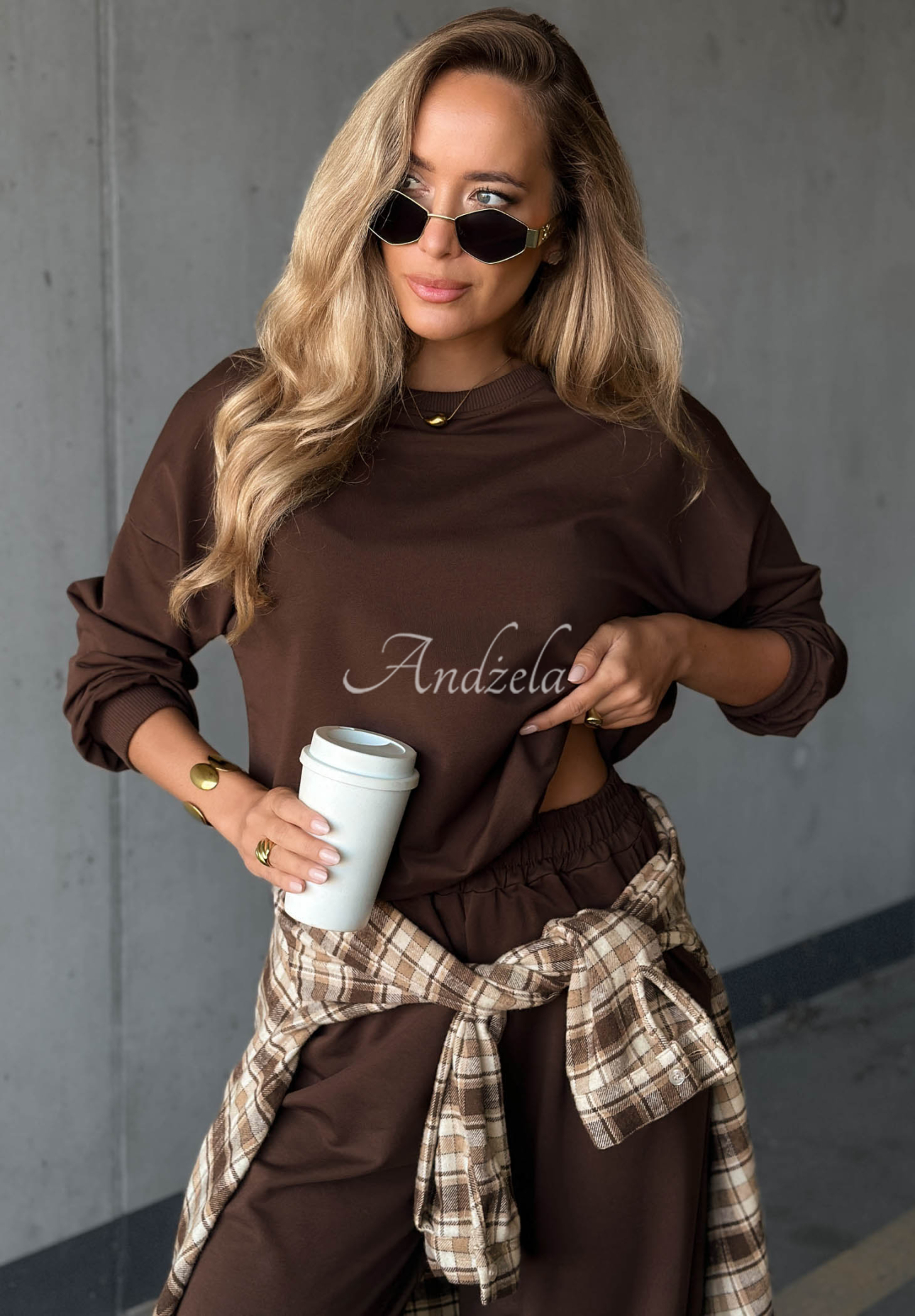 Simple Moments Chocolate-Colored Cotton Sweatshirt and Pants Set