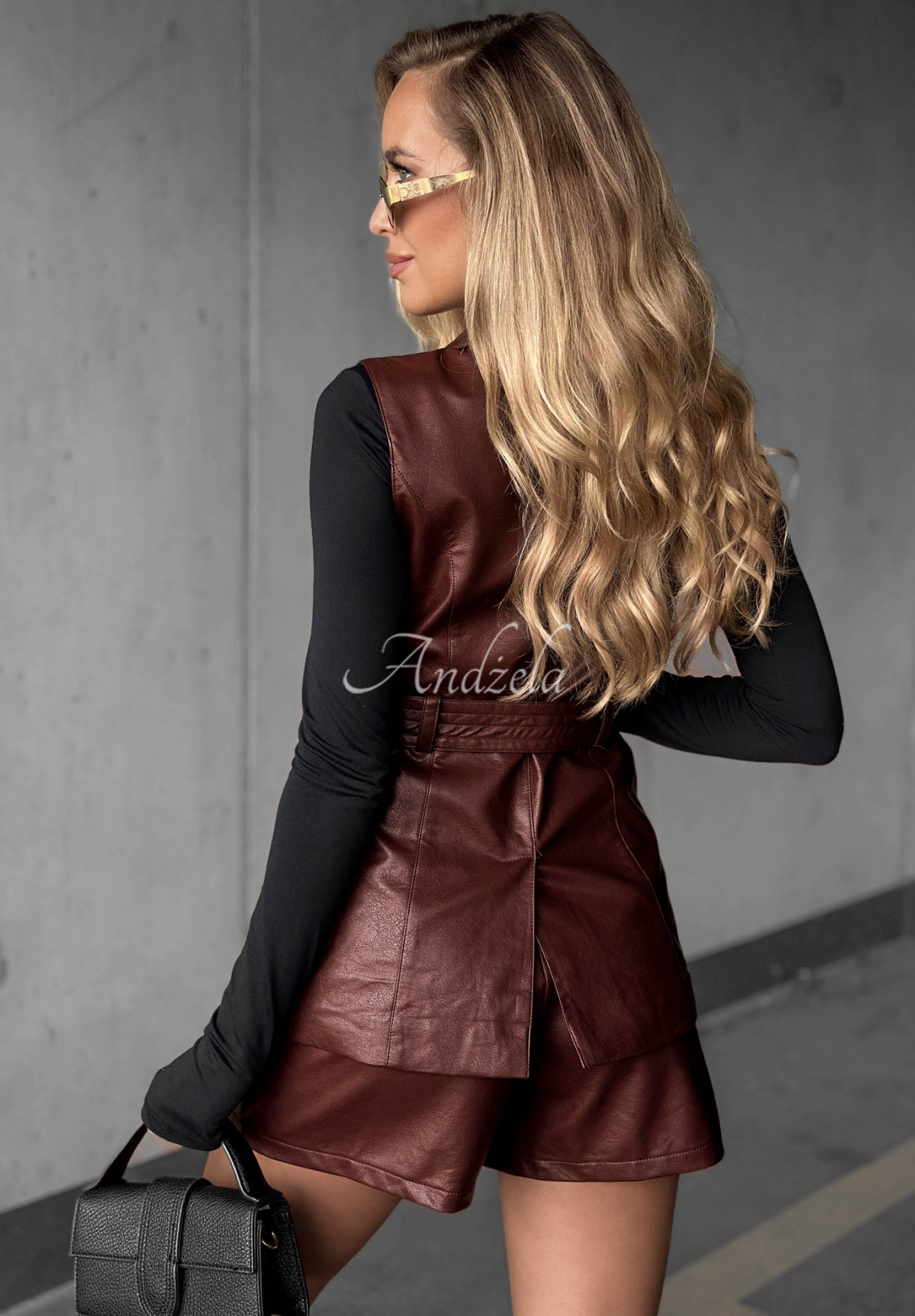 Woodland Walk Burgundy Leather Vest with Collar and Belt