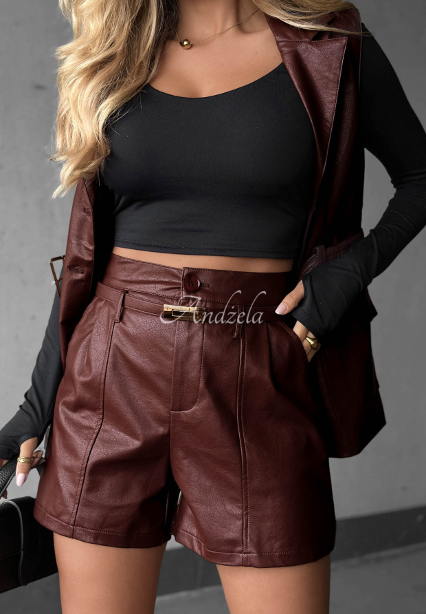 Woodland Walk Burgundy Short Leather Shorts with a Belt