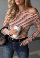 Bluzka longsleeve w paski z szerokim dekoltem Cloudy Whisper pudrowy róż