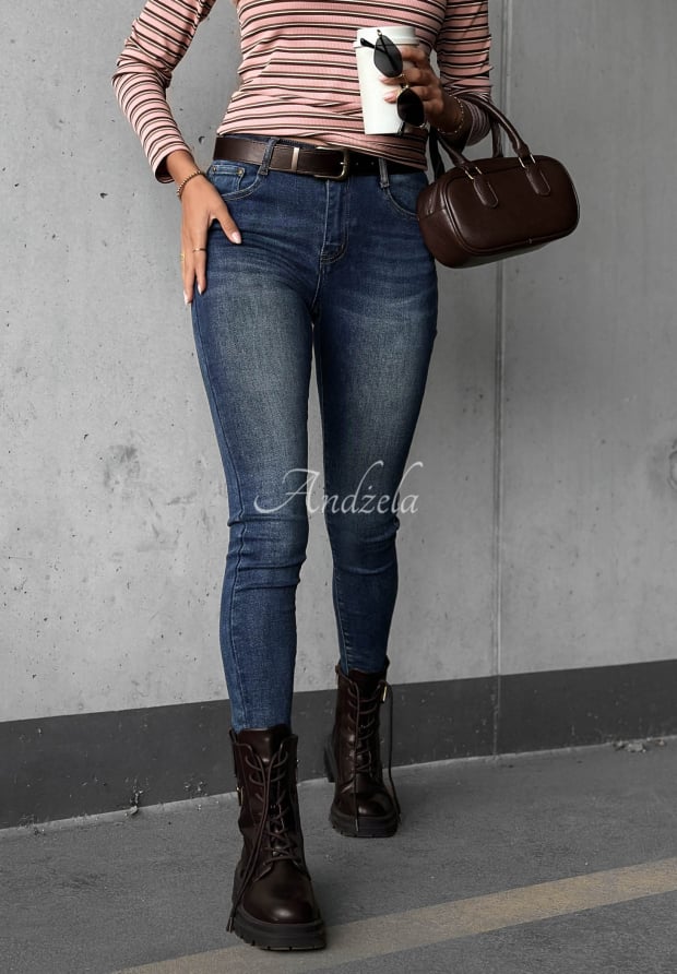 Spodnie jeansowe skinny z paskiem Worth Knowing niebieskie