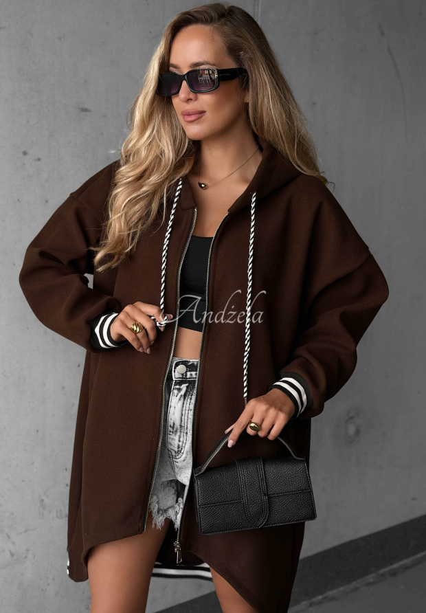Długa bluza oversize z kapturem Cozy Hour czekoladowa