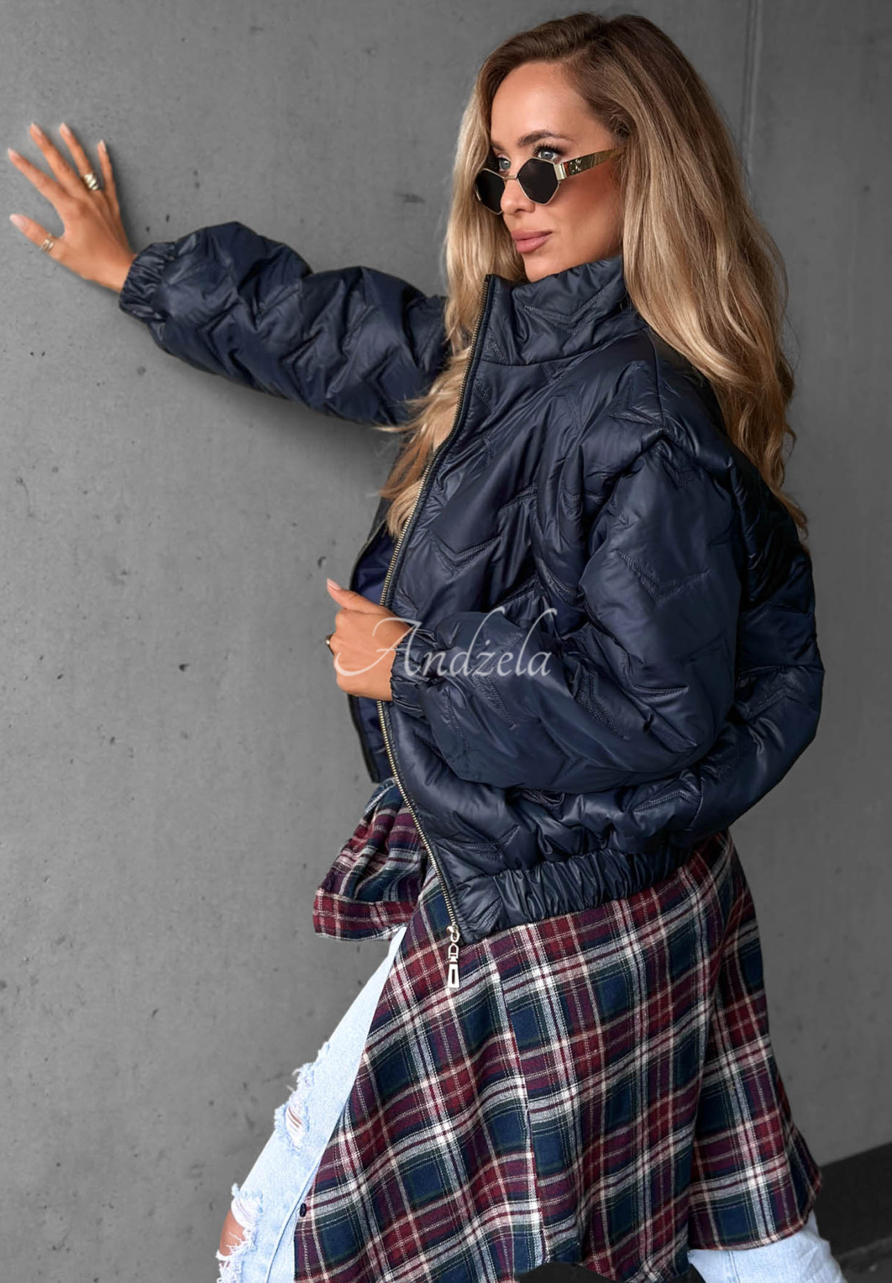 Drizzle Days Short Quilted Bomber Jacket, Navy Blue