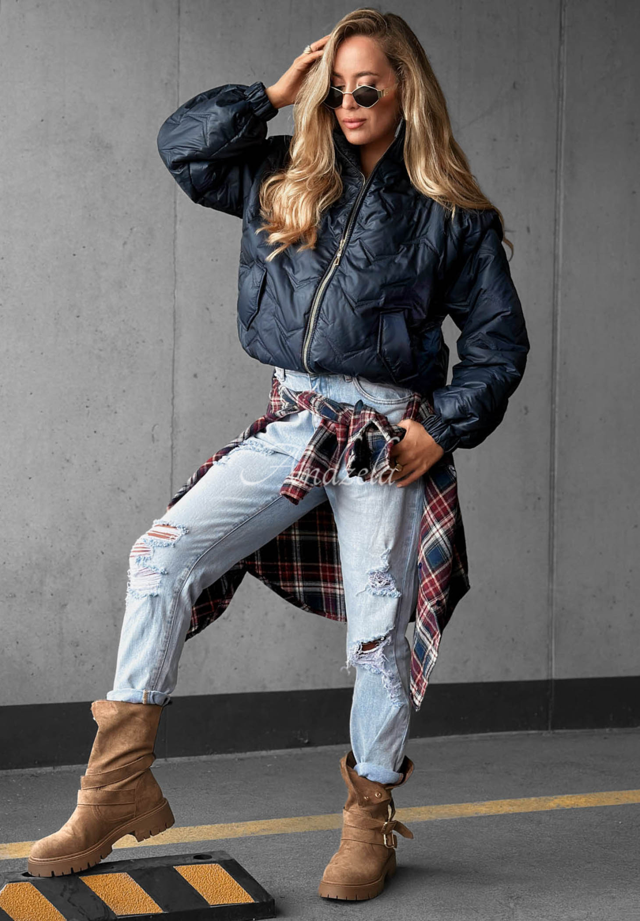 Drizzle Days Short Quilted Bomber Jacket, Navy Blue