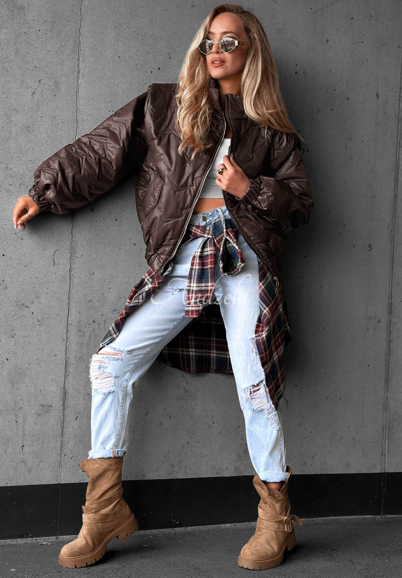 Drizzle Days Short Quilted Bomber Jacket in Chocolate Brown