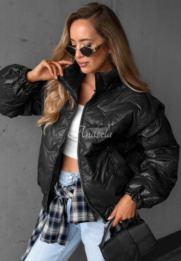 Drizzle Days Short Quilted Bomber Jacket, Black