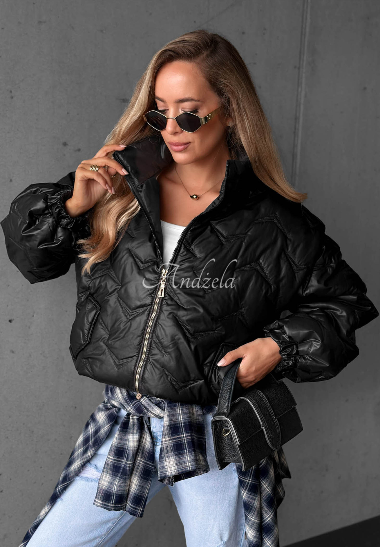 Drizzle Days Short Quilted Bomber Jacket, Black