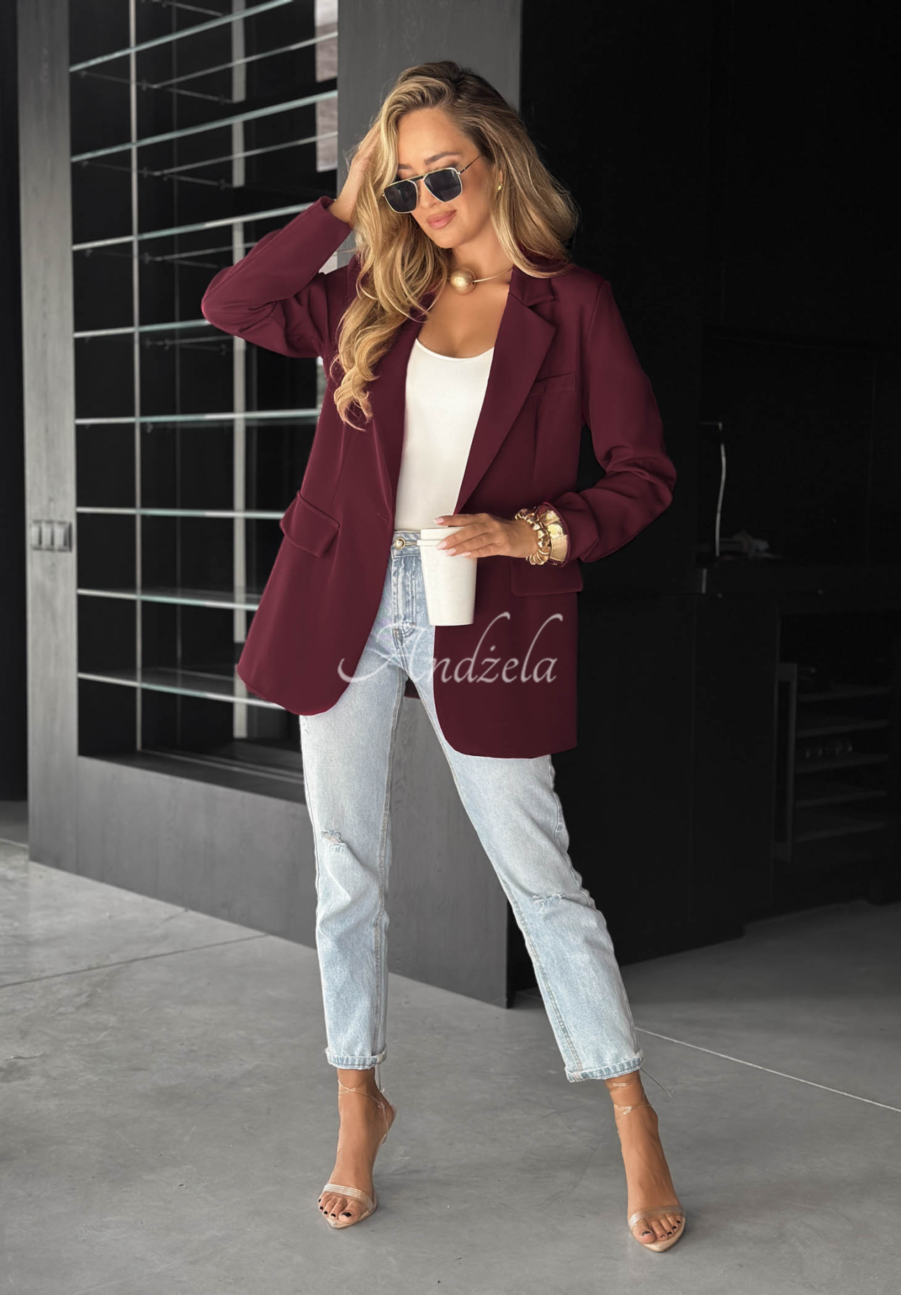 Marynarka oversize Best Version burgundowa