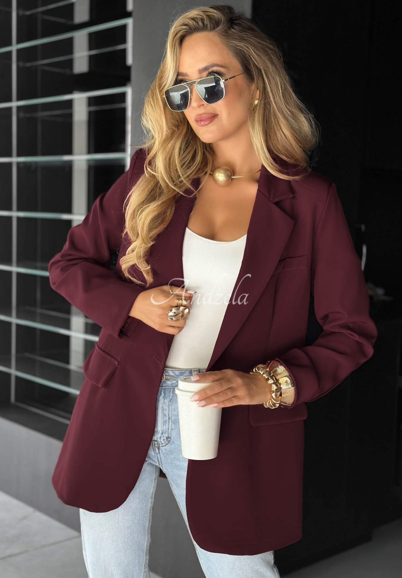 Marynarka oversize Best Version burgundowa