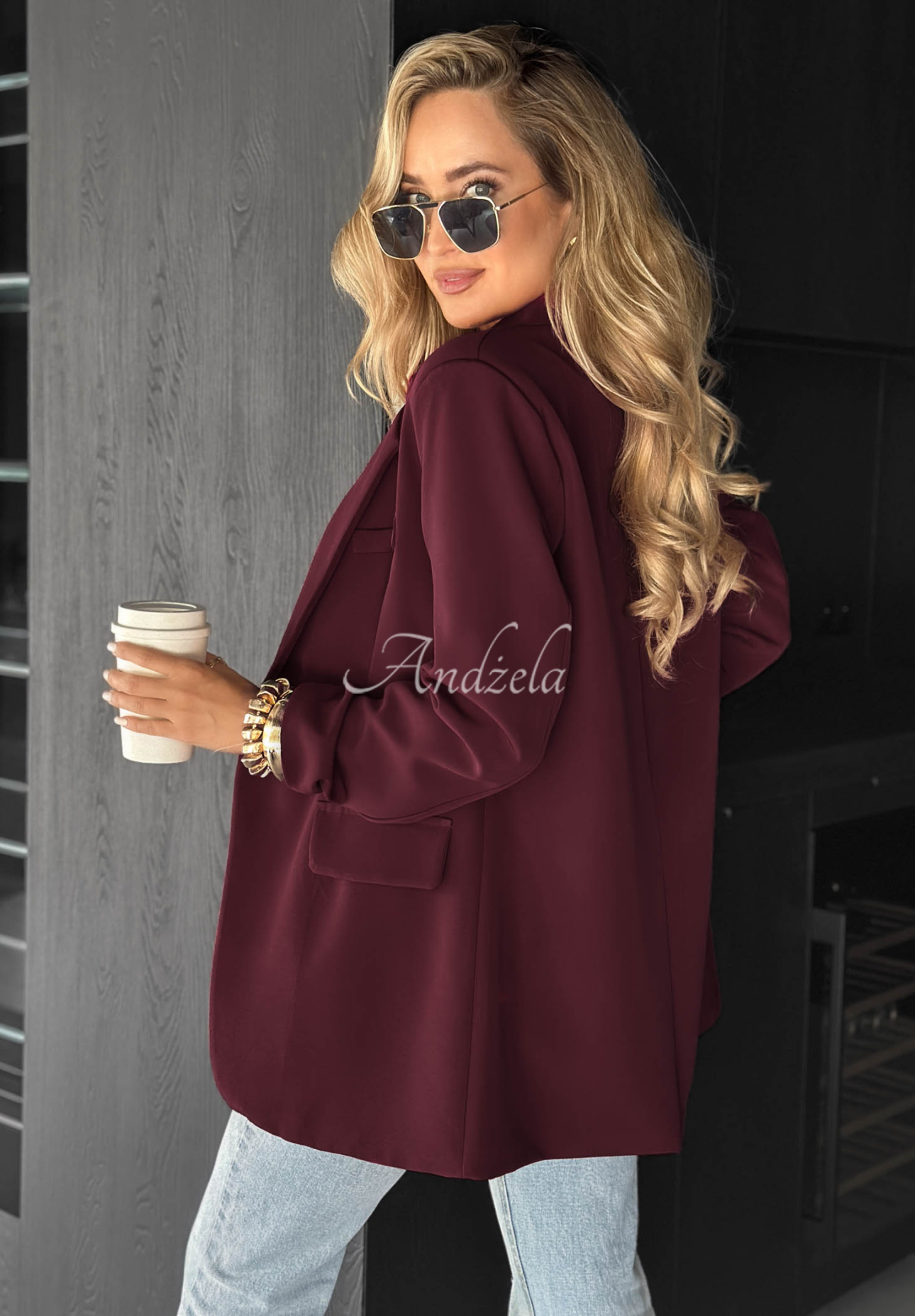 Marynarka oversize Best Version burgundowa