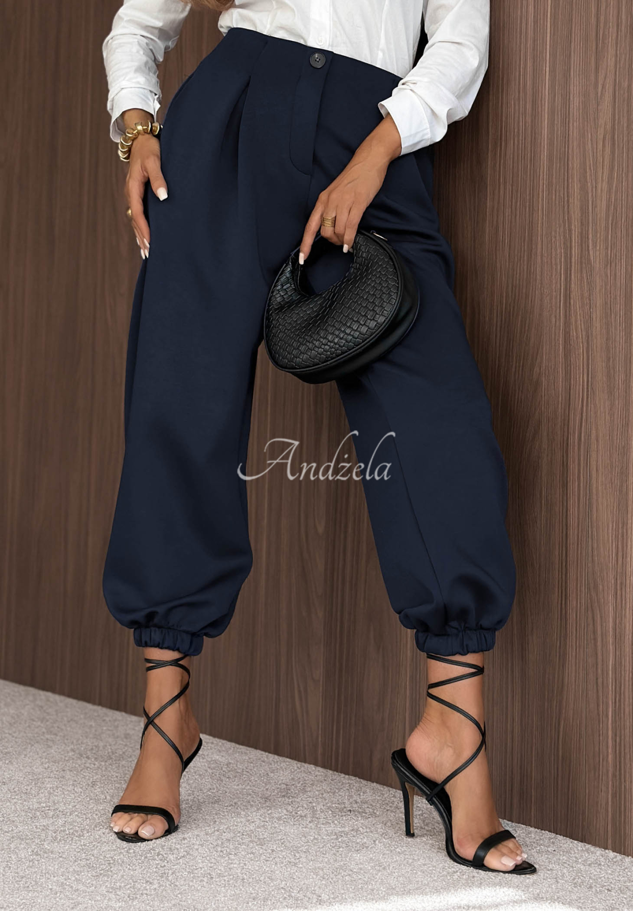 What You Wanted Navy Blue Viscose Trousers with Cuffs