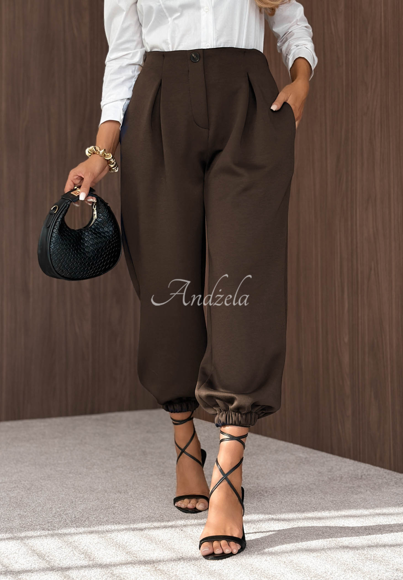 What You Wanted Chocolate-Colored Viscose Trousers with Cuffs
