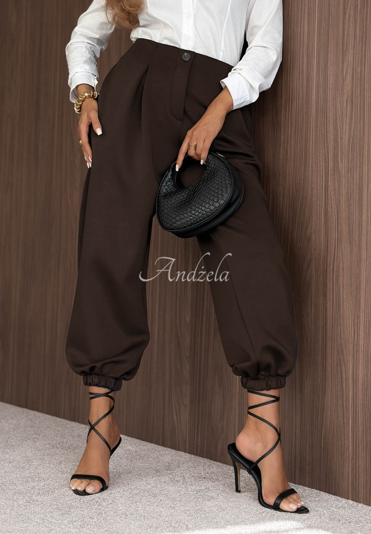 What You Wanted Chocolate-Colored Viscose Trousers with Cuffs