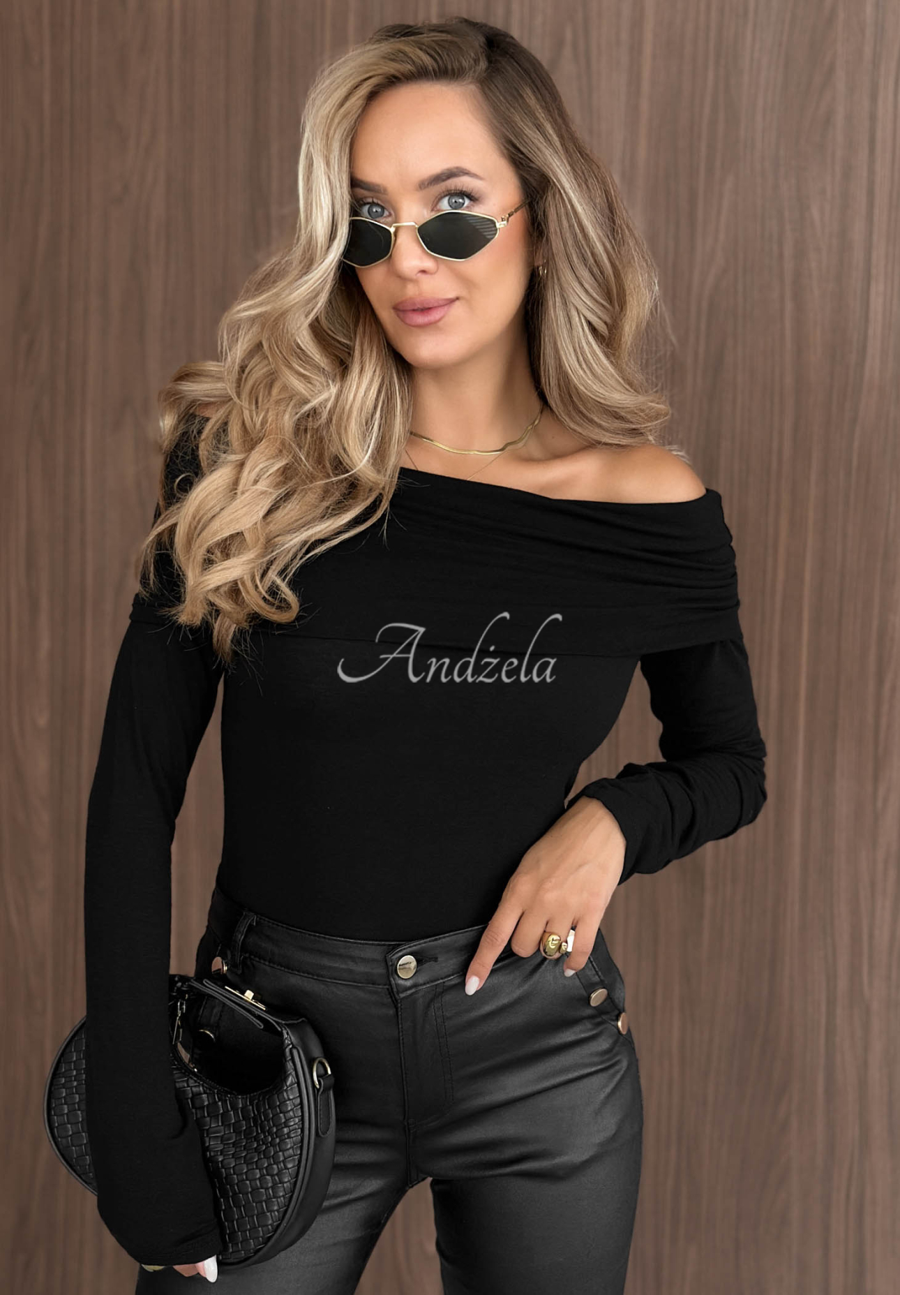 Bawełniana bluzka longsleeve z odkrytymi ramionami Rain Romance czarna