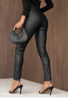 Woskowane spodnie skinny z guzikami Mist Mood czarne