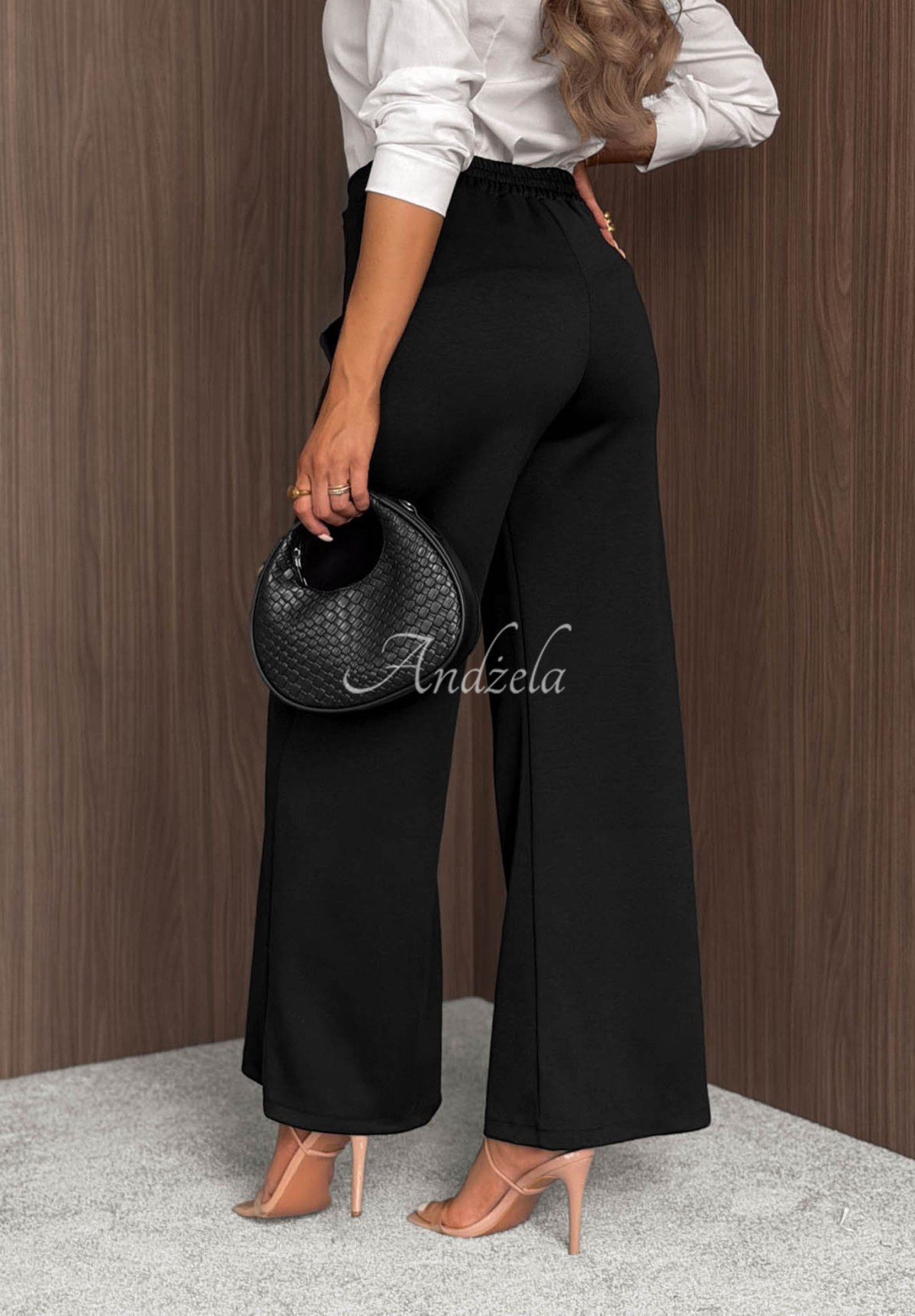 Wiskozowe spodnie wide leg z guzikami Gentle Pause czarne