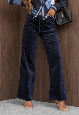 Everyday Icons Navy Corduroy Pants with a Belt