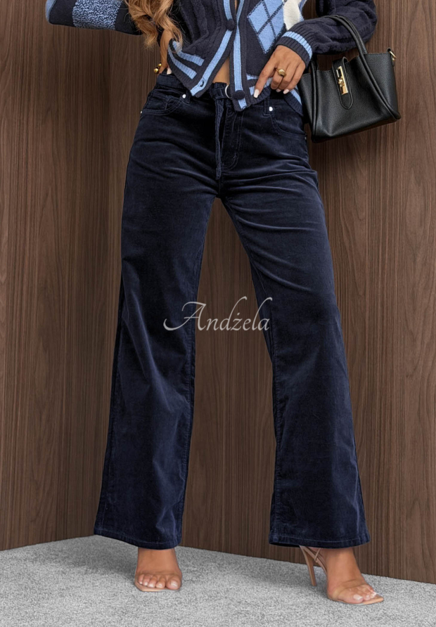 Everyday Icons Navy Corduroy Pants with a Belt