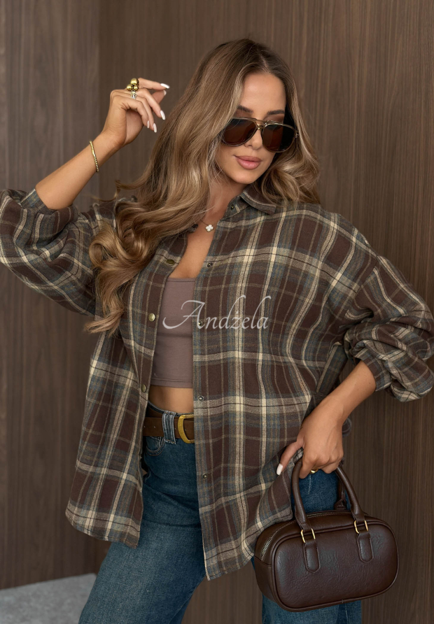 Cinnamon Coffee Chocolate Checkered Cotton Shirt
