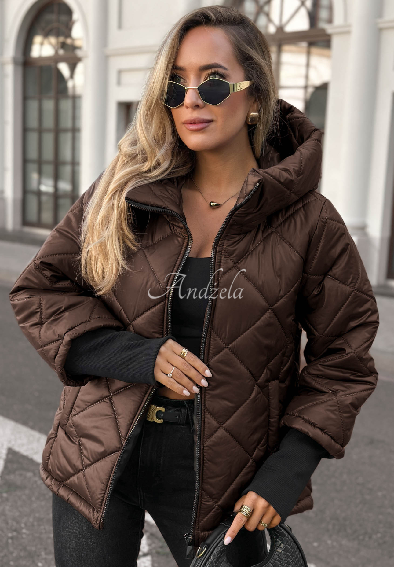 Rainy Sunday Chocolate-Colored Quilted Hooded Jacket