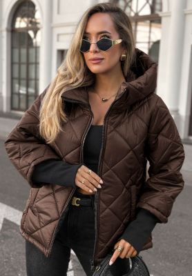 Rainy Sunday Chocolate-Colored Quilted Hooded Jacket