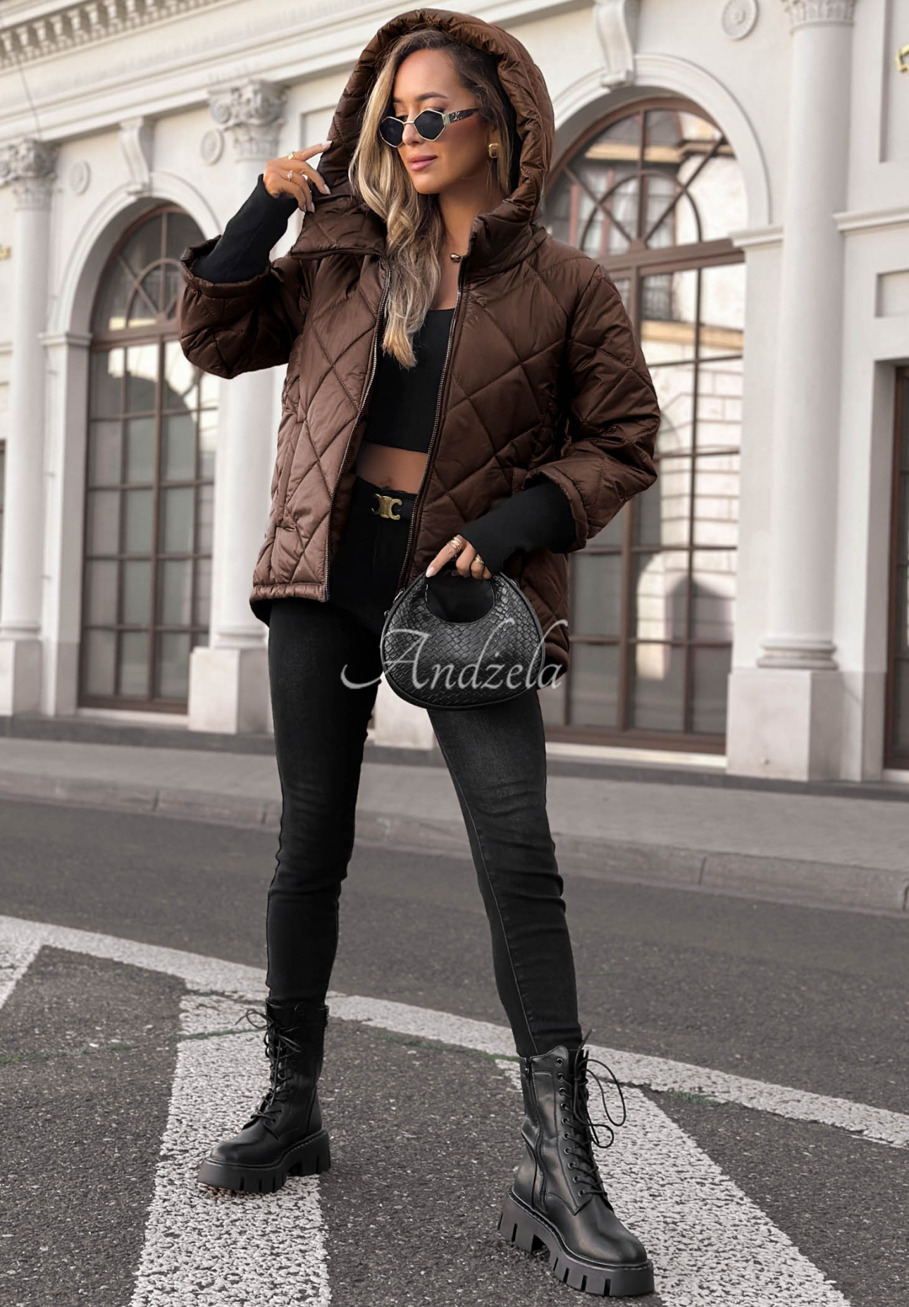 Rainy Sunday Chocolate-Colored Quilted Hooded Jacket