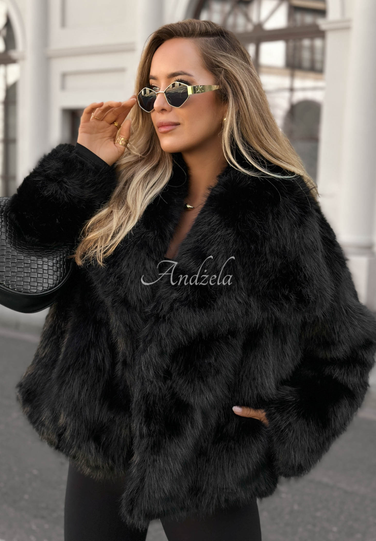 Soft October Short Fur Coat with Collar, Black