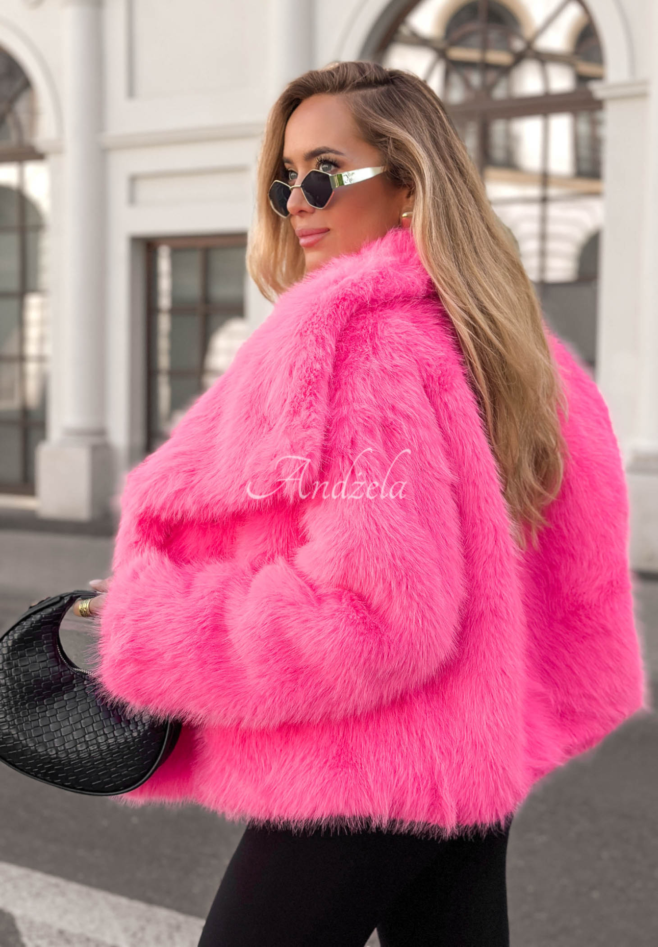 Soft October Pink Short Fur Coat with Collar