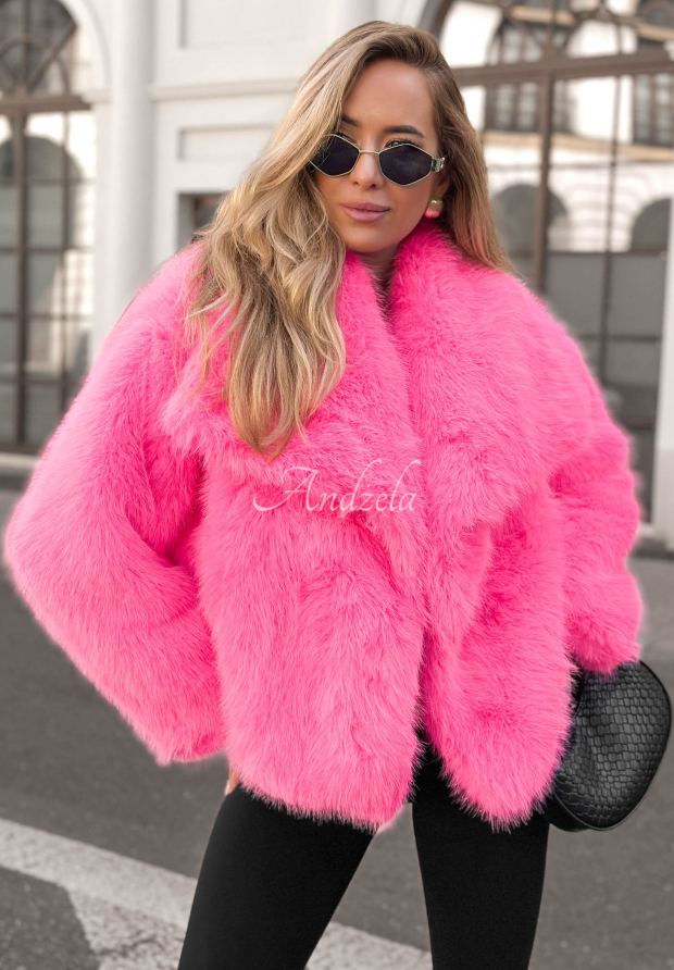 Soft October Pink Short Fur Coat with Collar